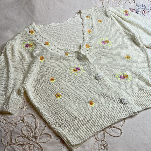 Jupe Vendue neon yellow crochet vintage crop cardigan sweater y2k - Picture 1 of 6